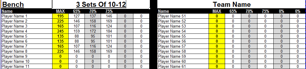 CHC Individualized Weight Lifting Charts - Complete Head Coach