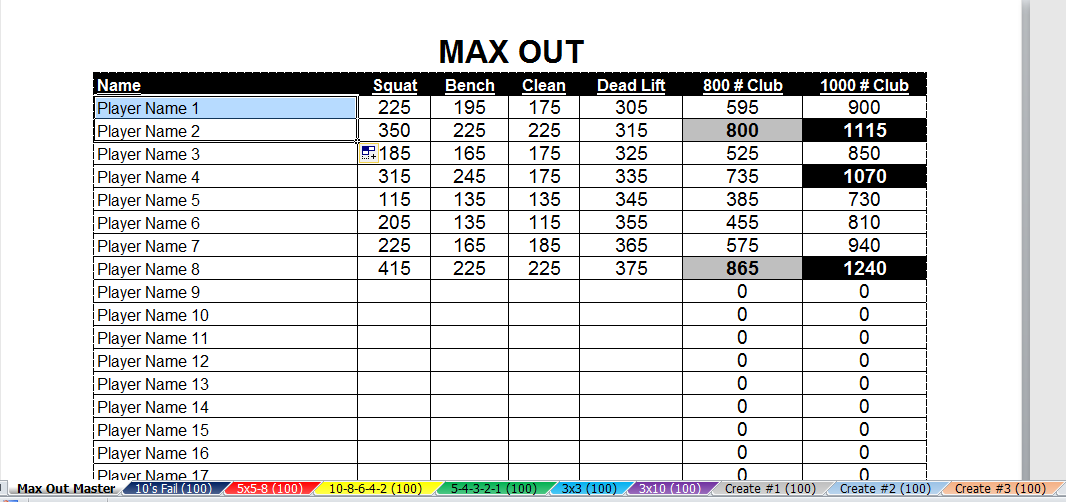 Percentage Chart For Weight Lifting Printable