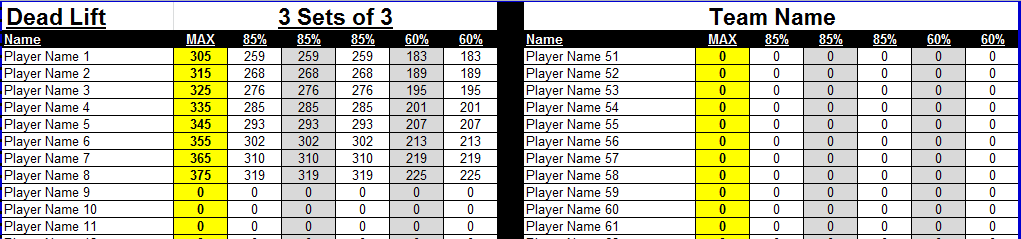 CHC Individualized Weight Lifting Charts - Complete Head Coach